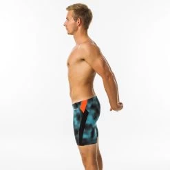 Boxer De Bain Natation Homme - Long - Turquoise / Noir / Orange -Pas Cher Nautisport Magasin boxer de bain natation homme long turquoise noir orange 3