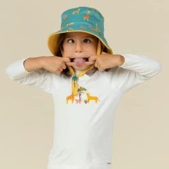 Chapeau Anti UV Bébé Réversible Jaune Et Bleu Imprimé SAVANE -Pas Cher Nautisport Magasin chapeau anti uv bebe reversible jaune et bleu imprime savane 2