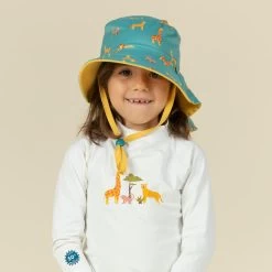 Chapeau Anti UV Bébé Réversible Jaune Et Bleu Imprimé SAVANE