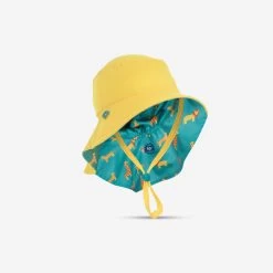 Chapeau Anti UV Bébé Réversible Jaune Et Bleu Imprimé SAVANE -Pas Cher Nautisport Magasin chapeau anti uv bebe reversible jaune et bleu imprime savane 4