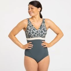 Maillot De Bain 1 Pièce Femme Mia Palm Beige Kaki. Bonnet D/E -Pas Cher Nautisport Magasin maillot de bain 1 piece femme mia palm beige kaki bonnet de 4