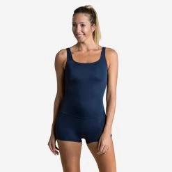 Maillot De Bain De Natation Femme 1 Pièce Heva Shorty Bleu Marine