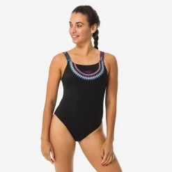Maillot De Bain De Natation Femme 1 Pièce Taïs Ethn Noir