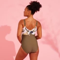 Maillot De Bain Femme De Grossesse Aquagym Natation AYA Kaki Flo Blanc -Pas Cher Nautisport Magasin maillot de bain femme de grossesse aquagym natation aya kaki flo blanc 3