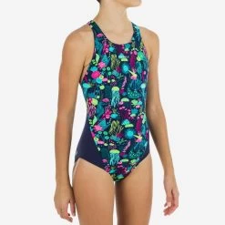 Maillot De Bain Une Pièce De Natation Fille Kamiye Print Alg Bleu / Rose -Pas Cher Nautisport Magasin maillot de bain une piece de natation fille kamiye print alg bleu rose 2