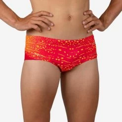 MAILLOT NATATION HOMME SLIP BANDEAU 900 BALEO ROUGE ORANGE