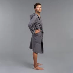 Peignoir De Bain Homme Microfibre Compact Gris -Pas Cher Nautisport Magasin peignoir de bain homme microfibre compact gris 2