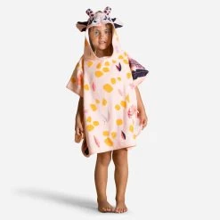 Poncho De Bain Coton Bébé - Girafe Blanc Rose
