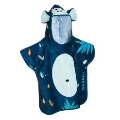 Poncho De Bain Coton Bébé - Singe Bleu Foncé